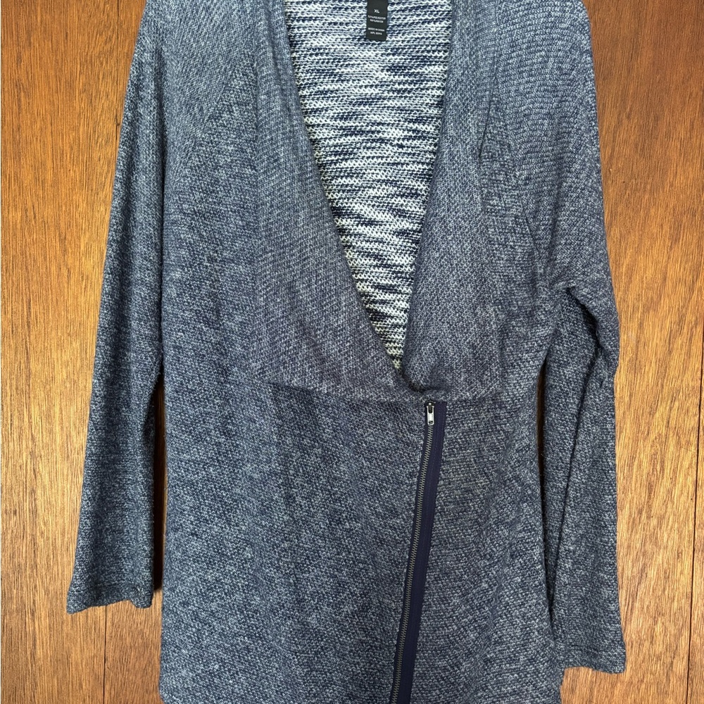 INC International Concepts Women's Navy V-Neck Zip Up Sweater